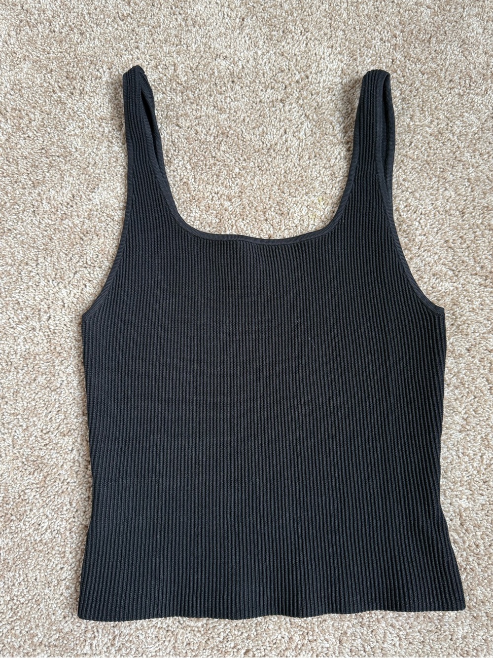 Babaton Black Ribbed Square-Neck Tank Top